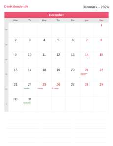 Kalender 2024 December