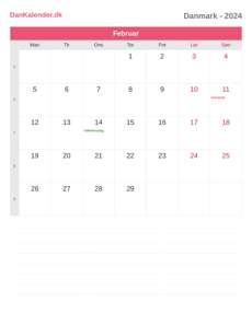 Kalender 2024 Februar