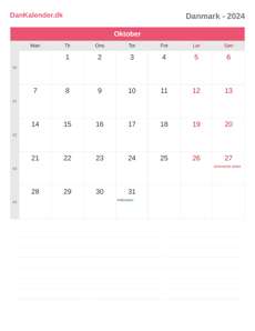 Kalender 2024 Oktober