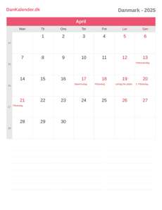 Kalender 2025 April