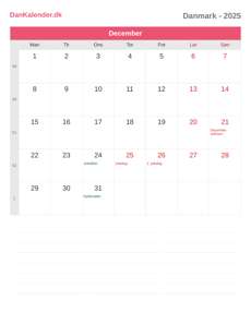 Kalender 2025 December