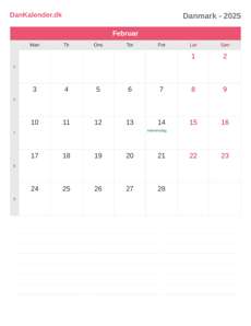 Kalender 2025 Februar