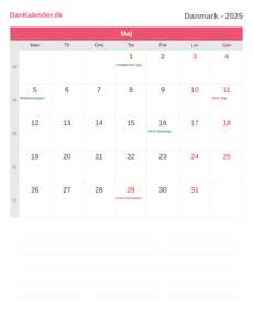 Kalender 2025 Maj