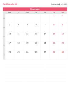 Kalender 2025 November