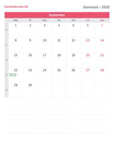 Kalender 2025 September