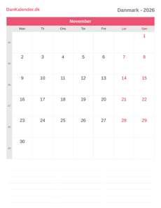 Kalender 2026 November