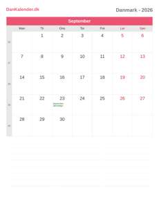 Kalender 2026 September