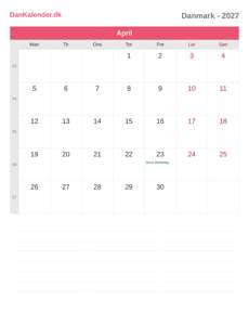 Kalender 2027 April