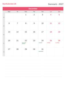 Kalender 2027 December