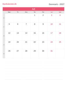 Kalender 2027 Juli