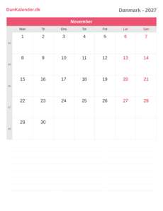 Kalender 2027 November