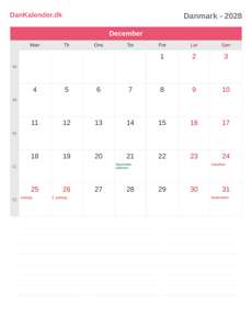 Kalender 2028 December