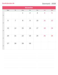 Kalender 2028 November