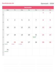 Kalender 2029 December