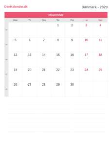 Kalender 2029 November