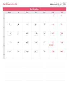 Kalender 2029 September